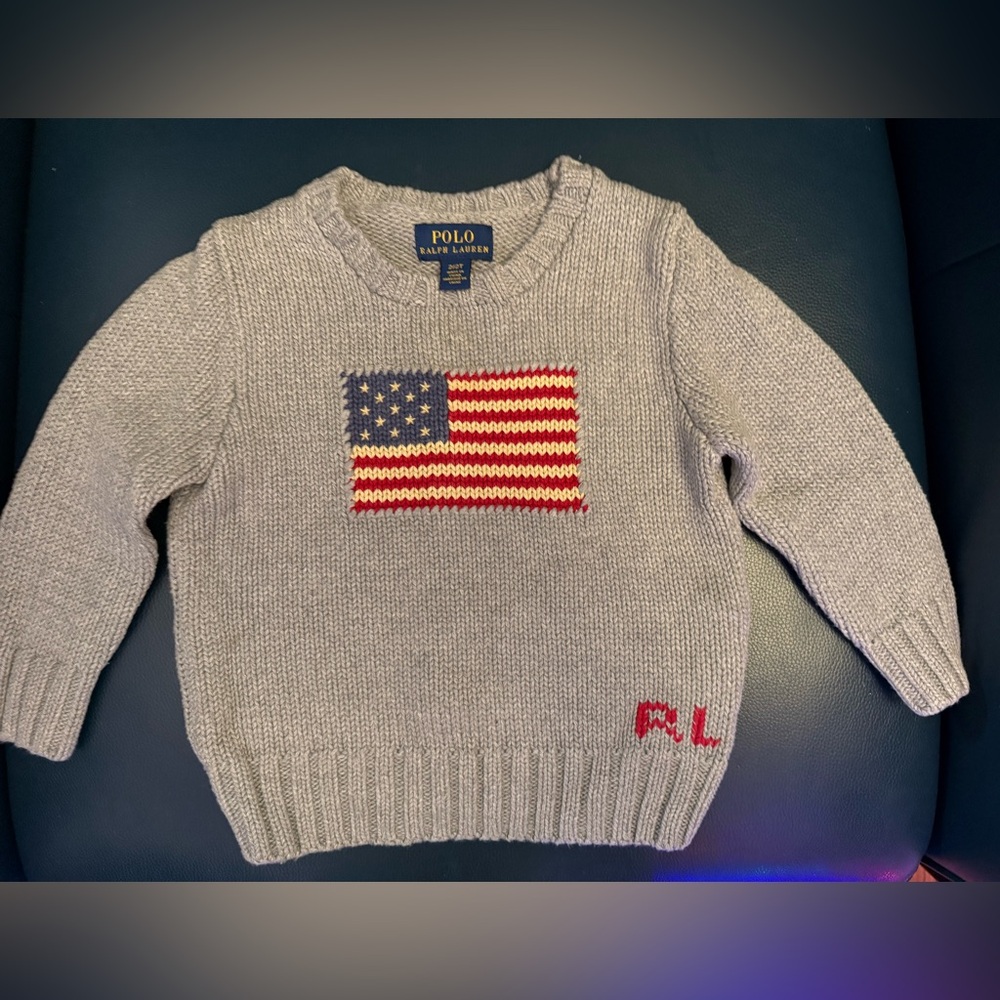 Polo Ralph Lauren Gray American flag knit sweater size 2T